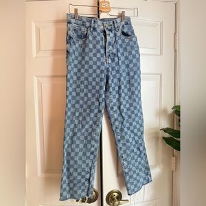 Pacsun Checkered Blue Straight Leg Jeans sz 26 Skater Punk Edgy School Y2K